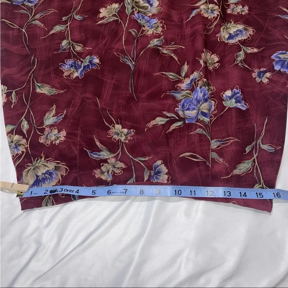 Wine Red Whimsigoth Botanical Floral Print Aline Midi Skirt Size 14